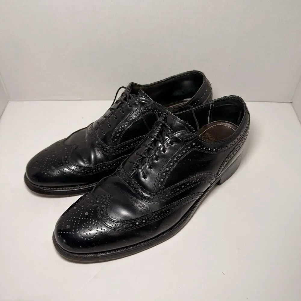 VTG Florsheim Royal Imperial Shop Black Wingtip Oxford Dress Shoes Men’s Sz 9.5